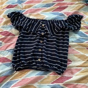 Size large, color dark blue and white, brand chasing dots